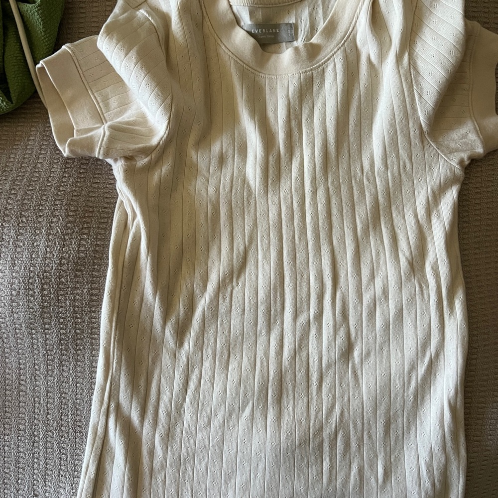 Everlane Cream Ribbed Short Sleeve Tee